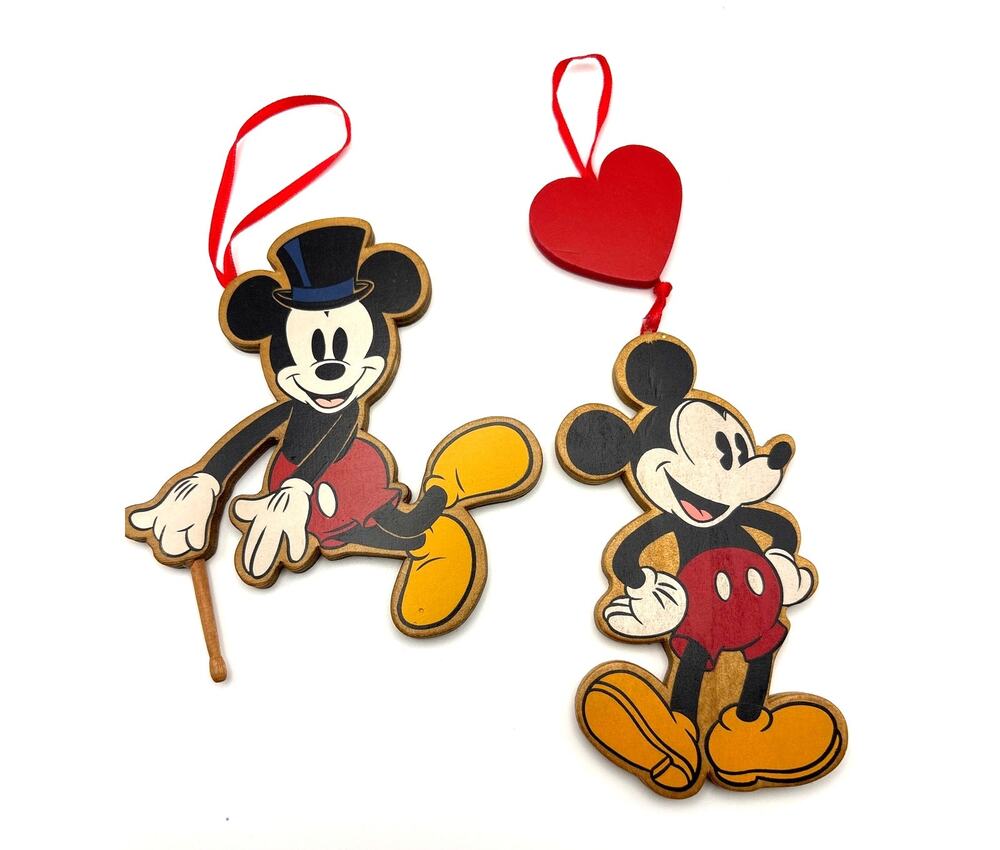 Vintage Wood Mickey Mouse Ornament 80s/90s Set of Two (2) Disney Kurt Adler